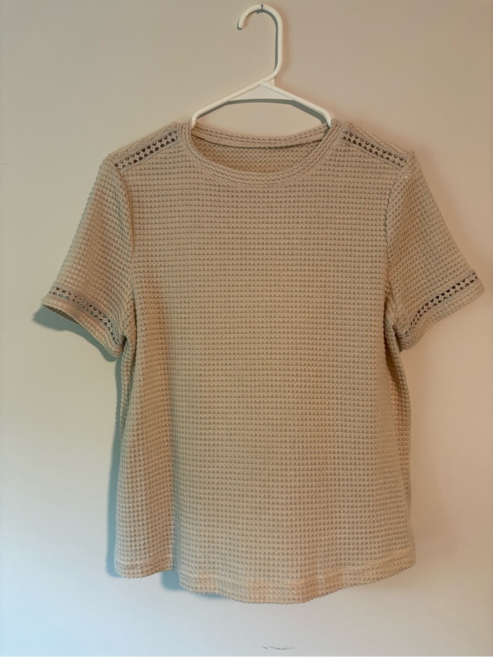 SHEIN Cream Crochet Short Sleeve Knit Top